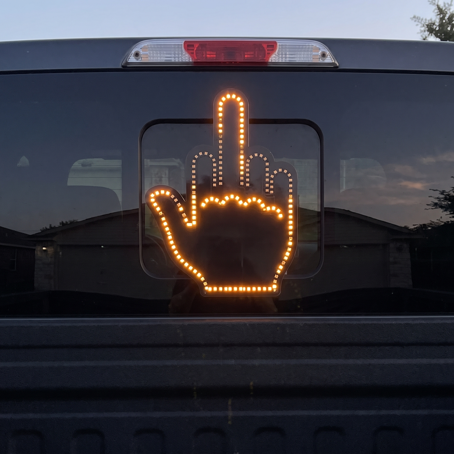 The Flicker glowing through tinted glass