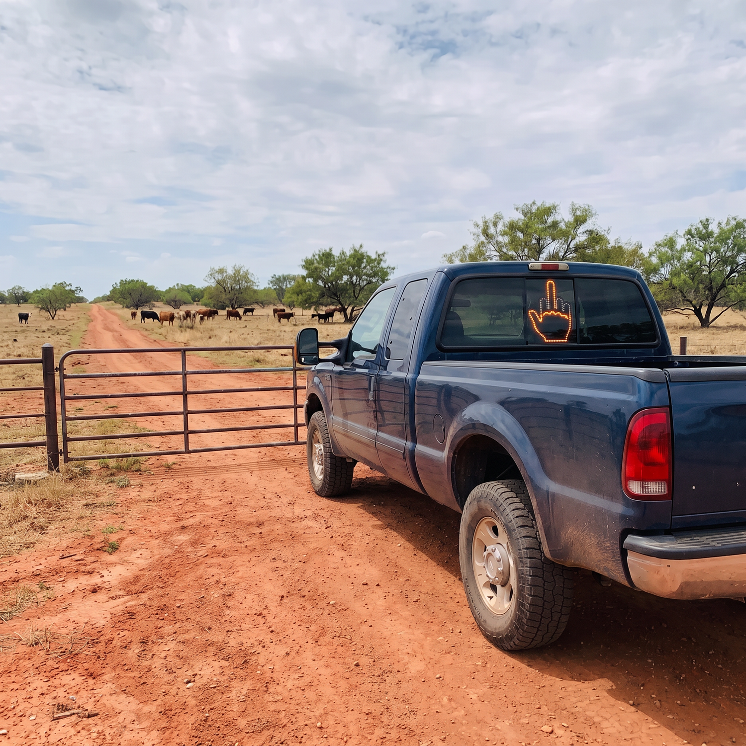 The Flicker on a pickup parked on a Texas dirt road